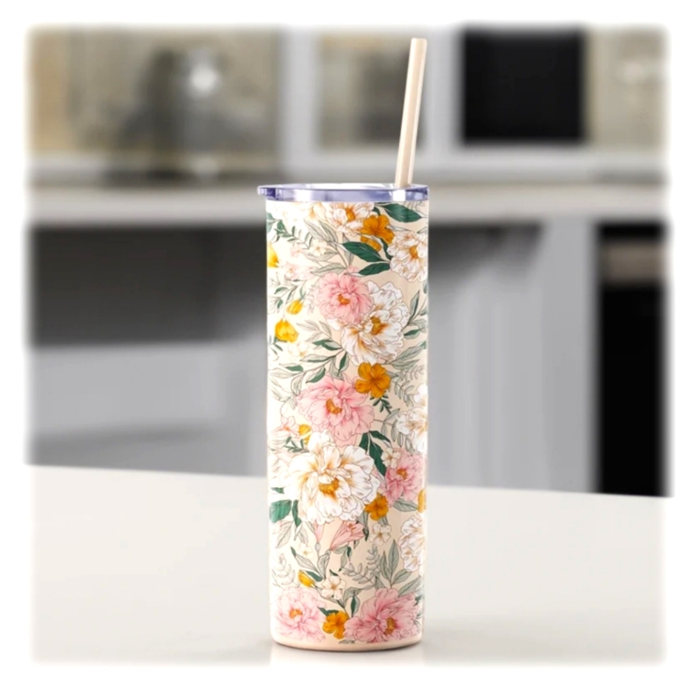 Floral Insulated Tumbler with Straw 20 oz